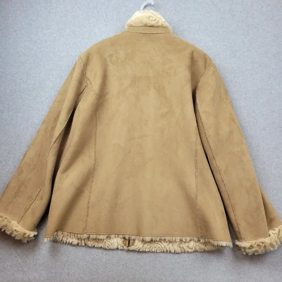 Coldwater Creek Womens Size Medium Tan Faux Suede Faux Fur Jacket Coat - Picture 13 of 13